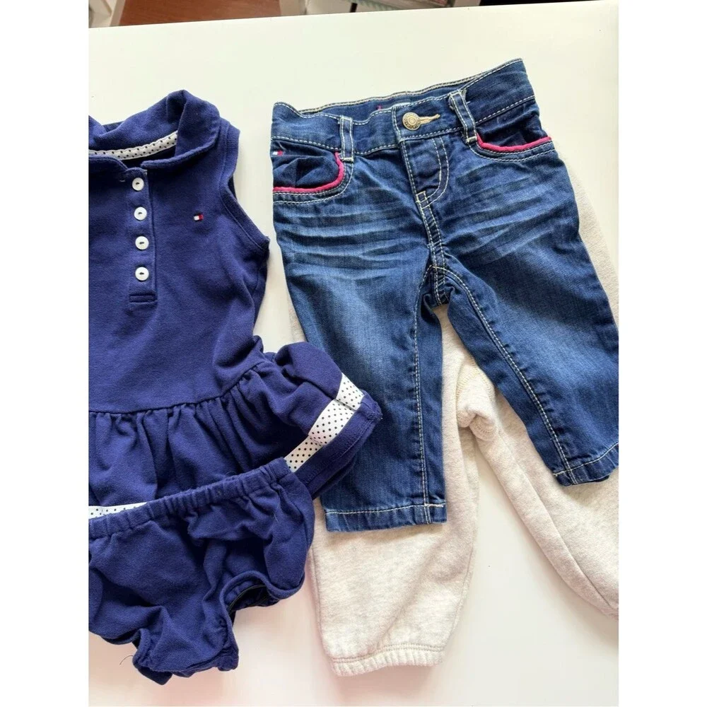 Tommy Hilfiger Ralph Lauren Navy Polo Dress with Denim Leggings 6-9 months